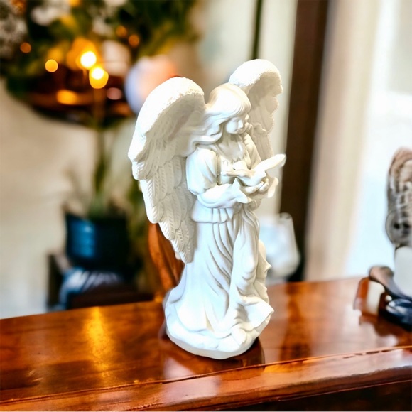 Vintage Guardian Angel Ceramic Figurine Statue 8.5” Tall - Picture 3 of 16